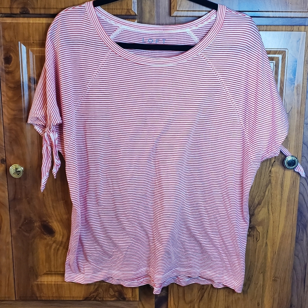 LOFT Raglan Tie Sleeve Striped Red and White size M